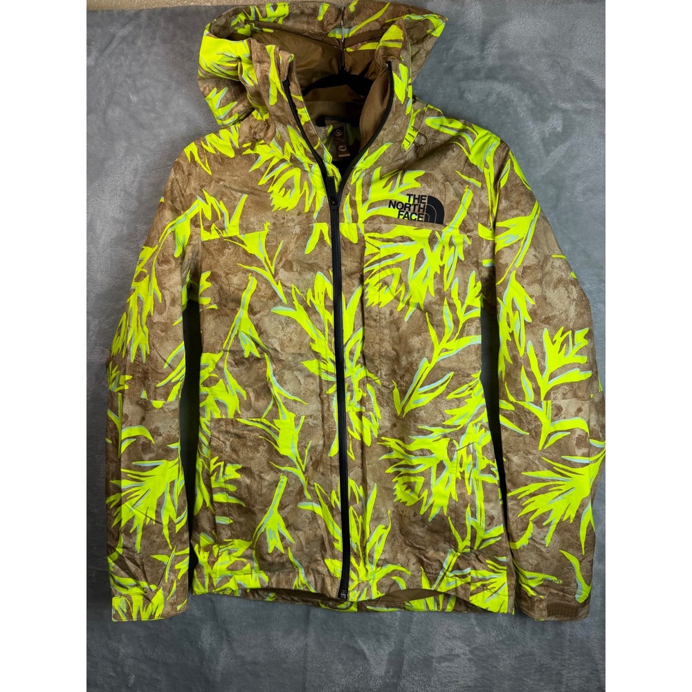 THE NORTH FACE Womens XS Brown Neon Yellow Camo Hooded Ski Snowboard Jacket